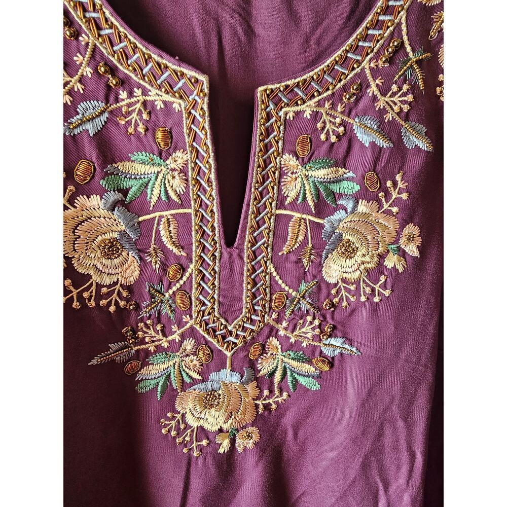 Soft Surroundings Global Artistry purple beaded embellished floral tunic medium - Picture 3 of 8